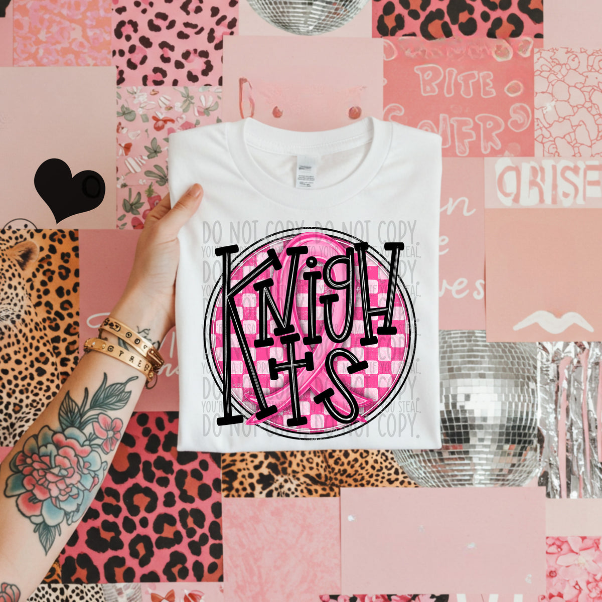 Knights pink checkered SWD DTF transfer