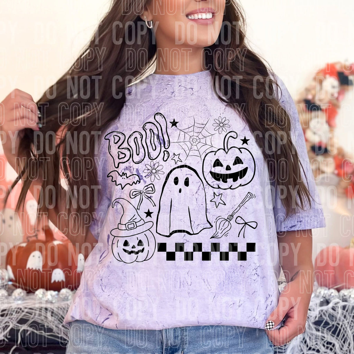 Boo! Ghost and pumpkins BLACK EXCLUSIVE DTF transfer