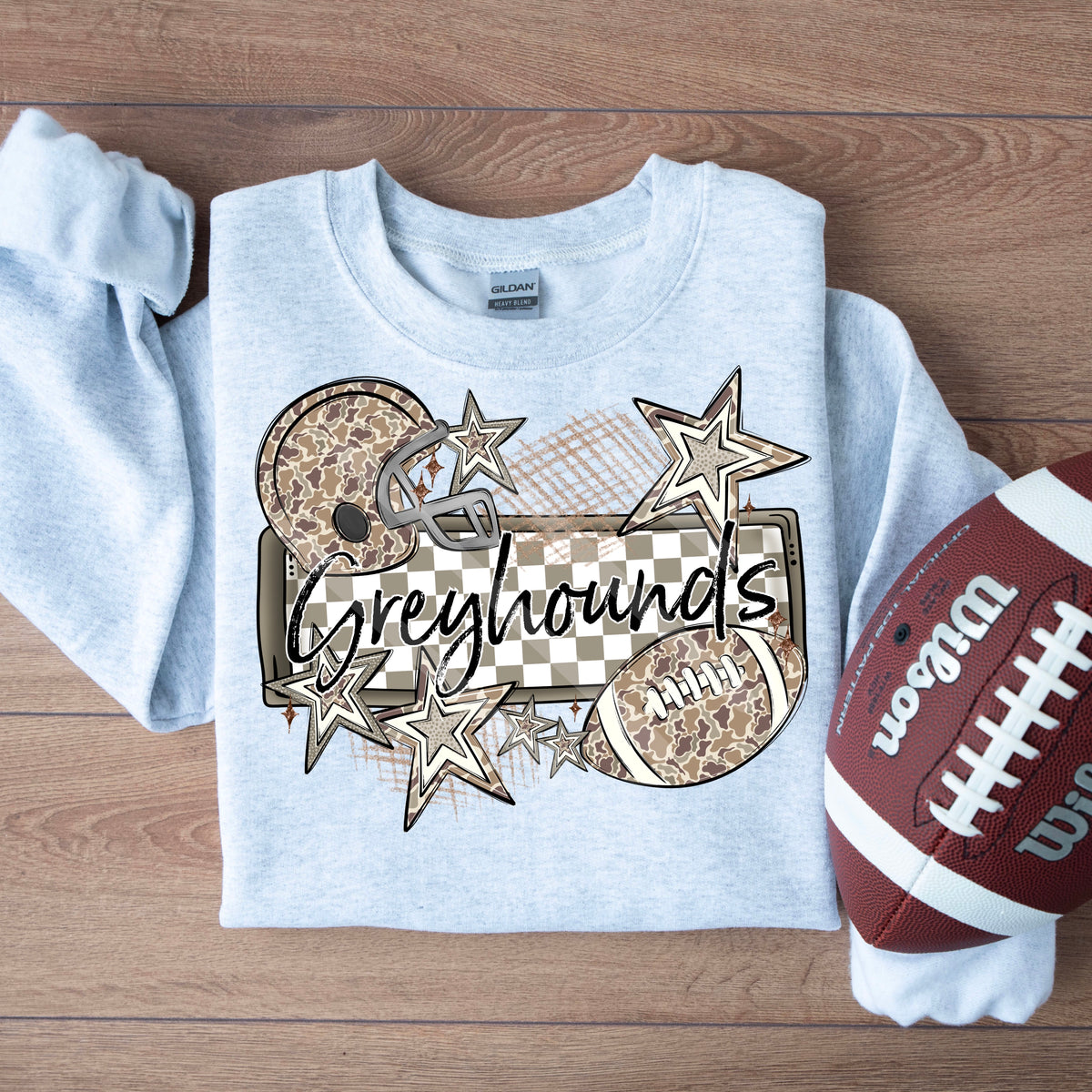 Greyhounds camo football frame and stars DTF transfer