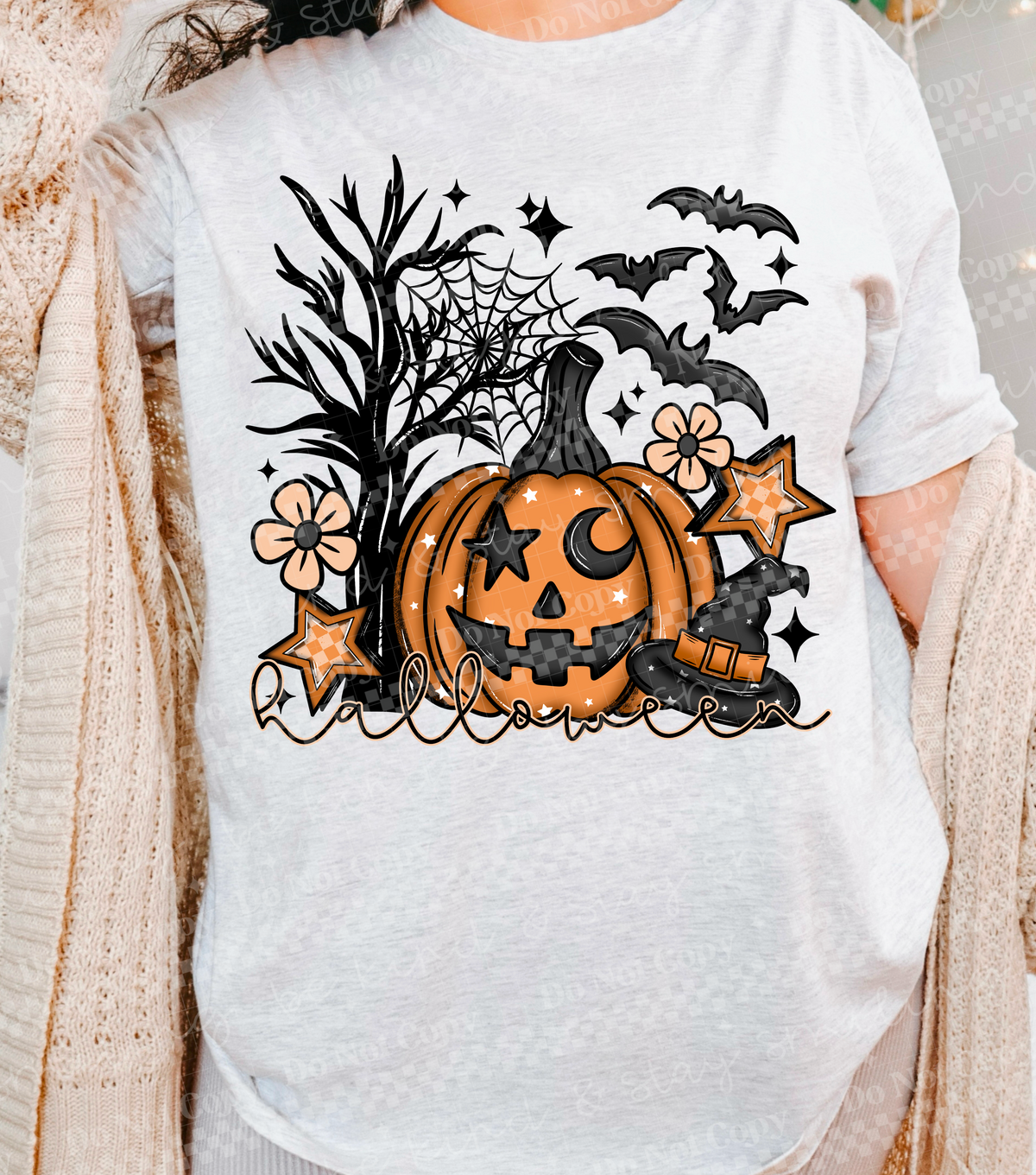 Pumpkin black mouth / eyes tree bats CMLD DTF transfer