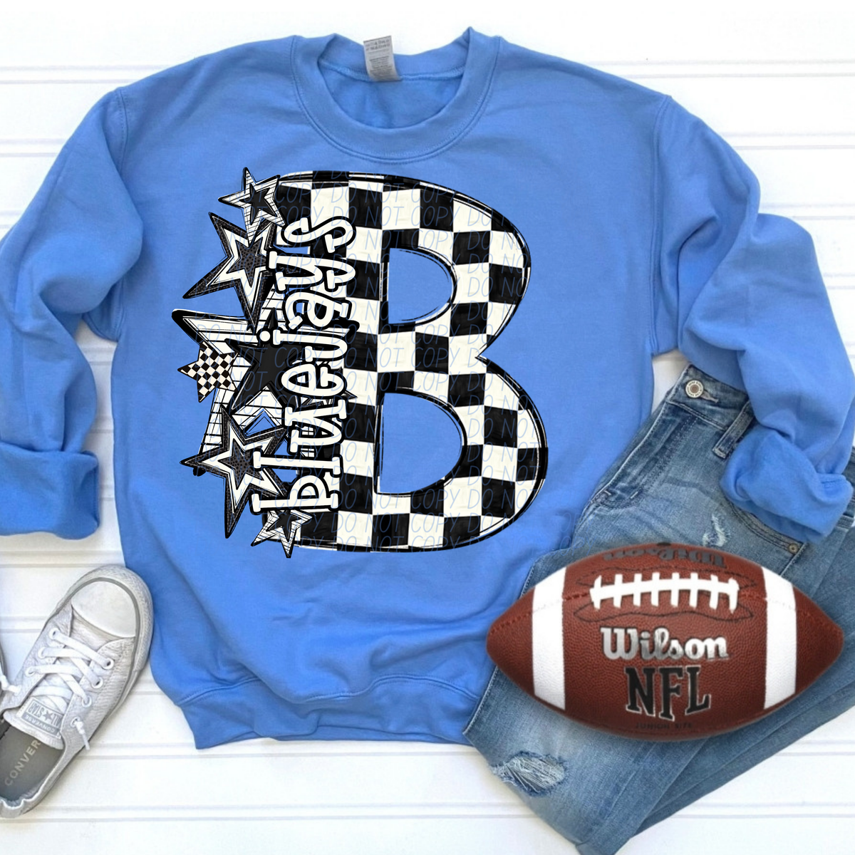 Bluejays black and white  checkered star city DTF transfer