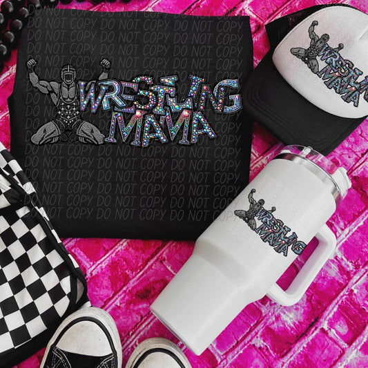 Wrestling mama colorful stones skinny font (CITY) 44009 DTF transfer