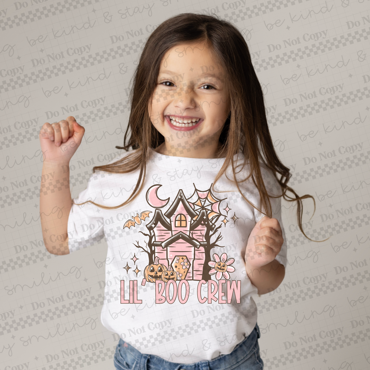 Lil boo crew pink haunted house CMLD DTF transfer
