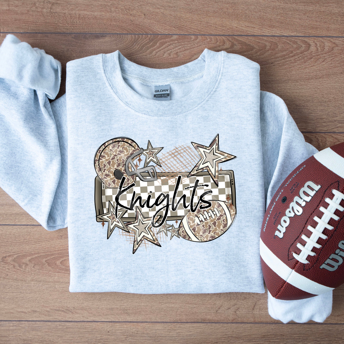 Knights camo football frame and stars DTF transfer