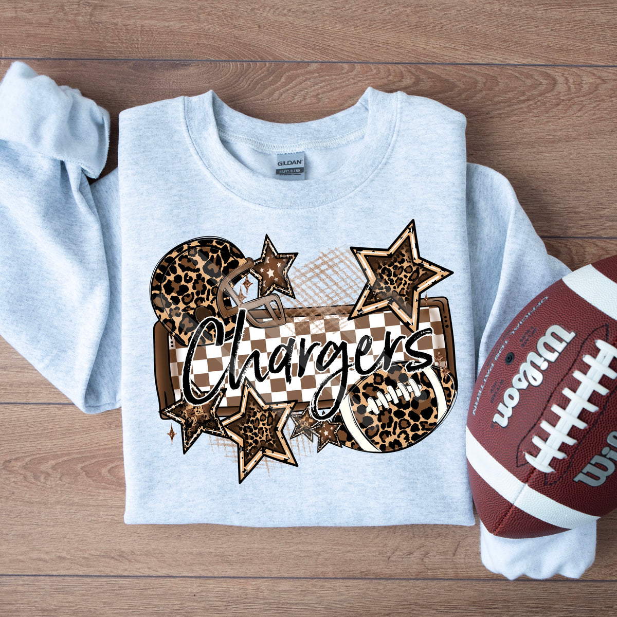 Chargers LEOPARD football frame and stars DTF transfer