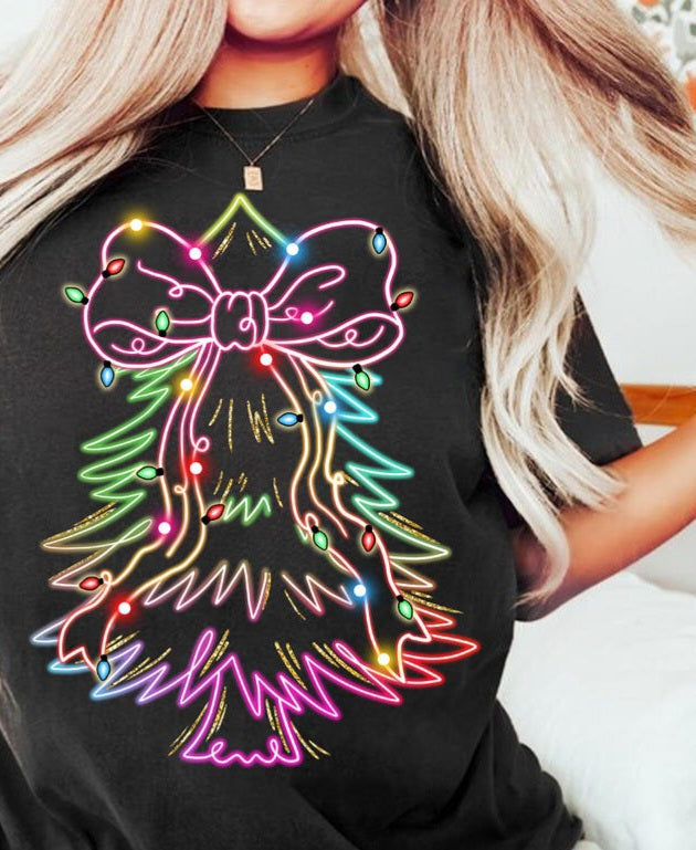 Rainbow LED light christmas tree with bow DTF transfer