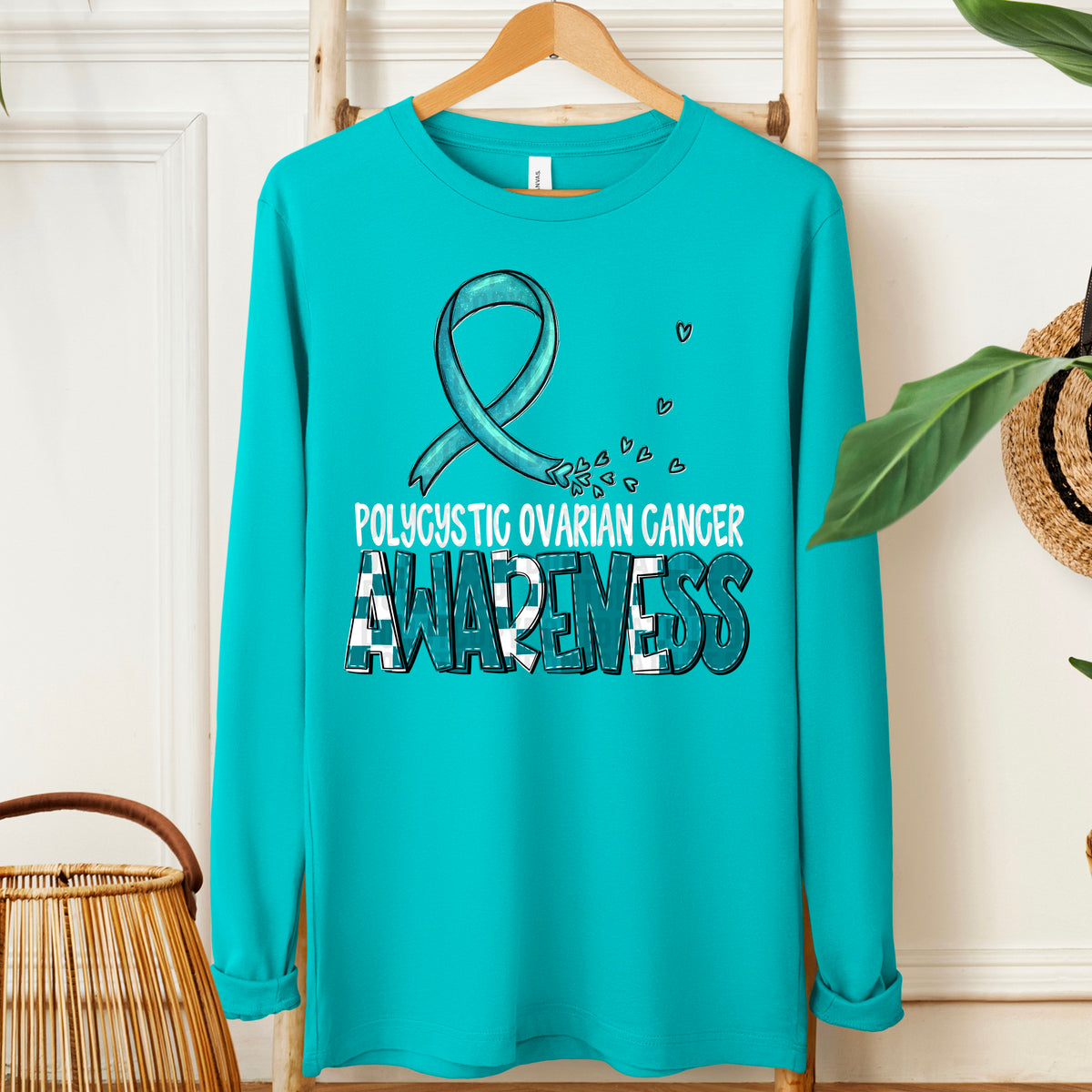Polycystic ovarian cancer WHITE FONT awareness ribbon sdd DTF transfer