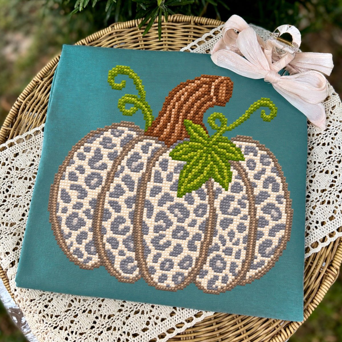 Leopard faux stitch pumpkin DTF Transfer