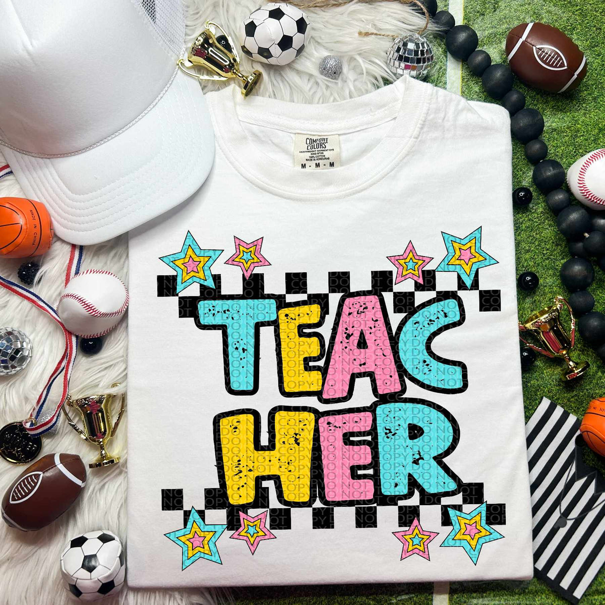 Teacher blue yellow pink 44435 DTF transfer