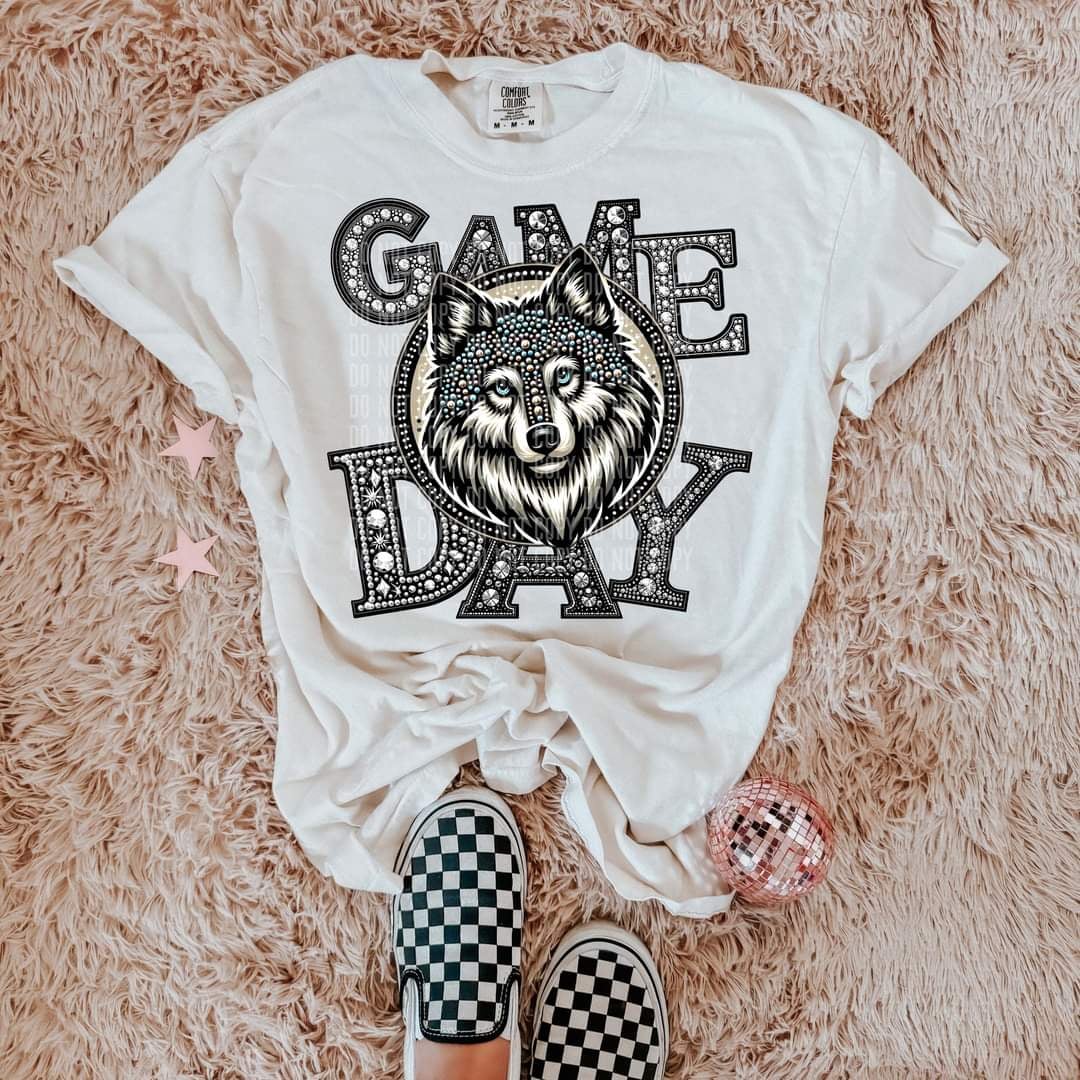 Game day wolves silver rhinestones mascot 44455 DTF transfer