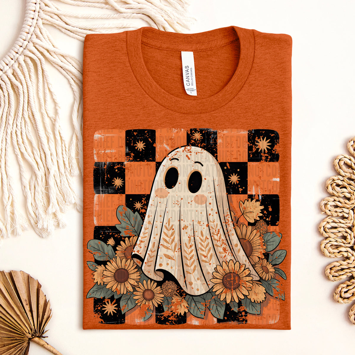 Ghost with sunflowers checkered 111106 DTF transfer