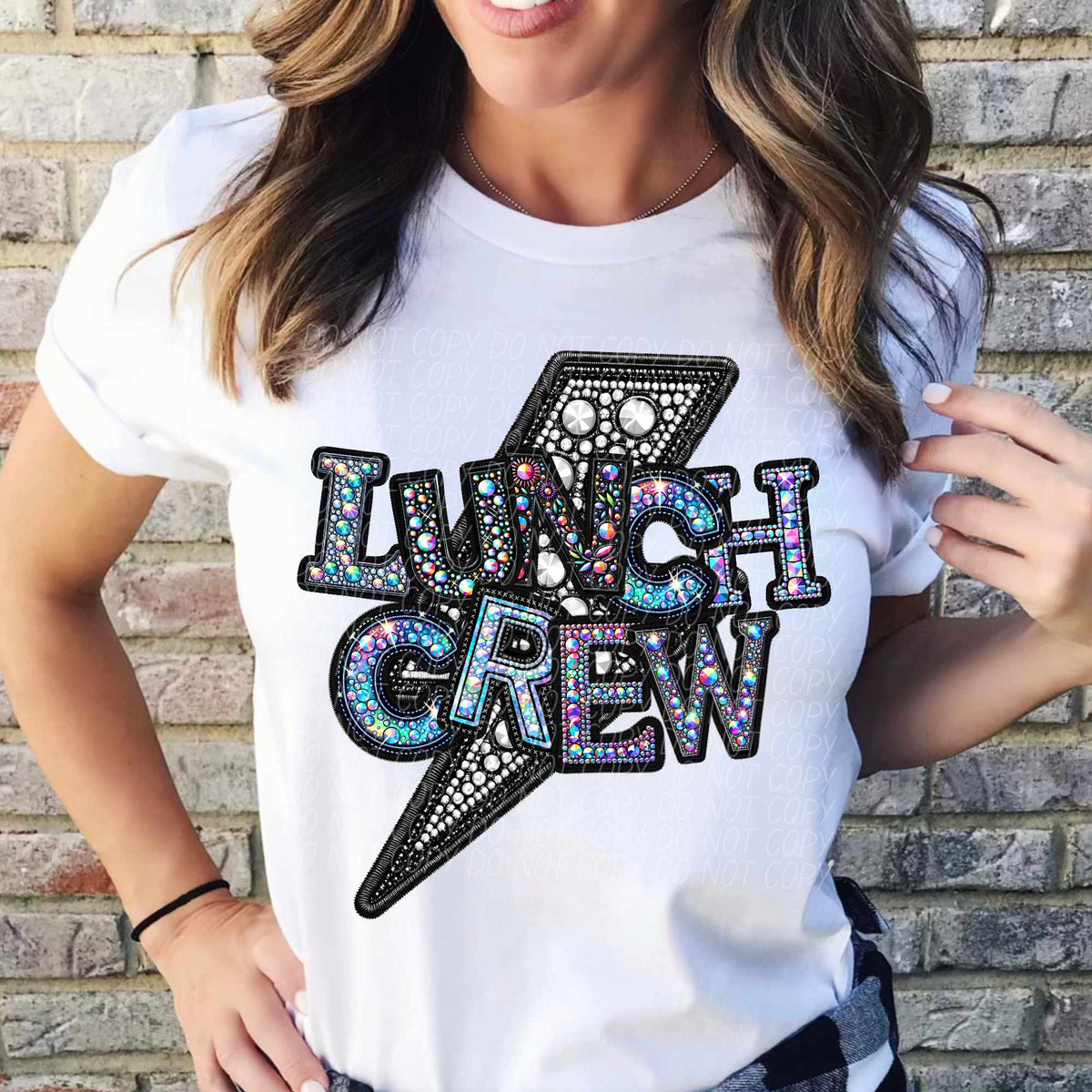 Lunch crew rhinestone lightning bolt (CITY) 44039 DTF transfer
