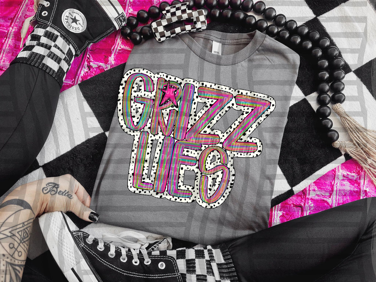 Grizzlies rainbow brushstroke dalmatian stars DTF transfer