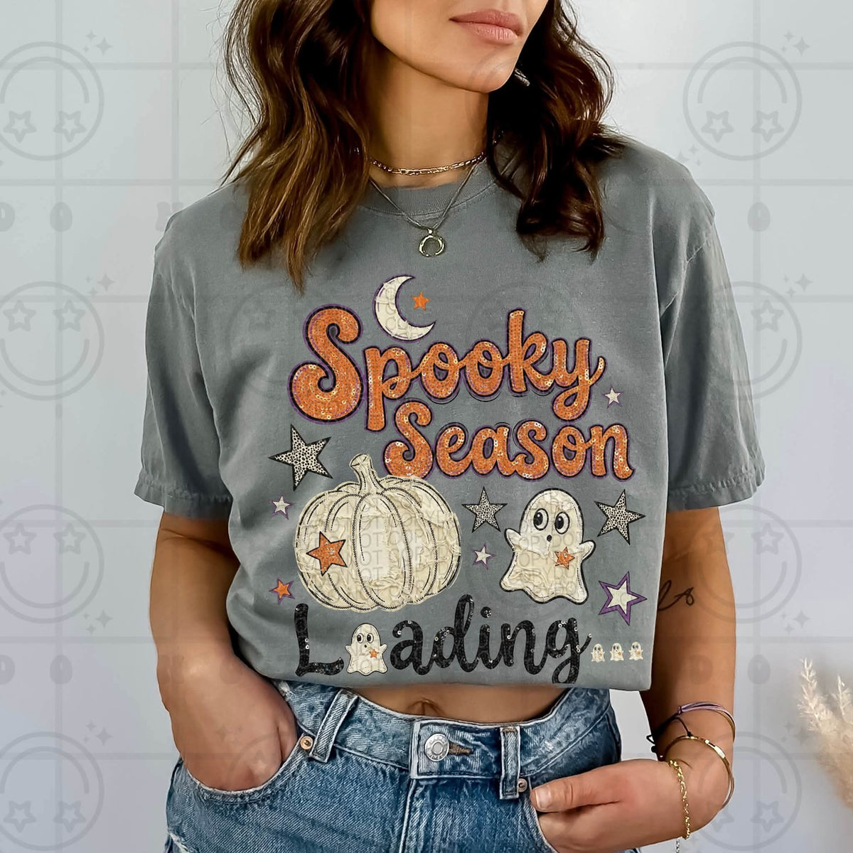 Spooky season loading white pumpkin and ghost HW DTF transfer