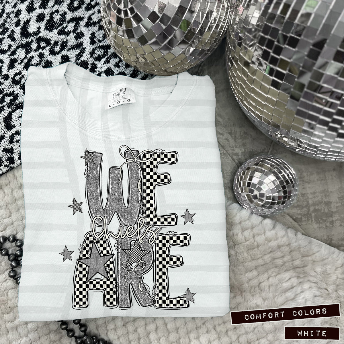 Chiefs silver glitter checkered stars DTF transfer