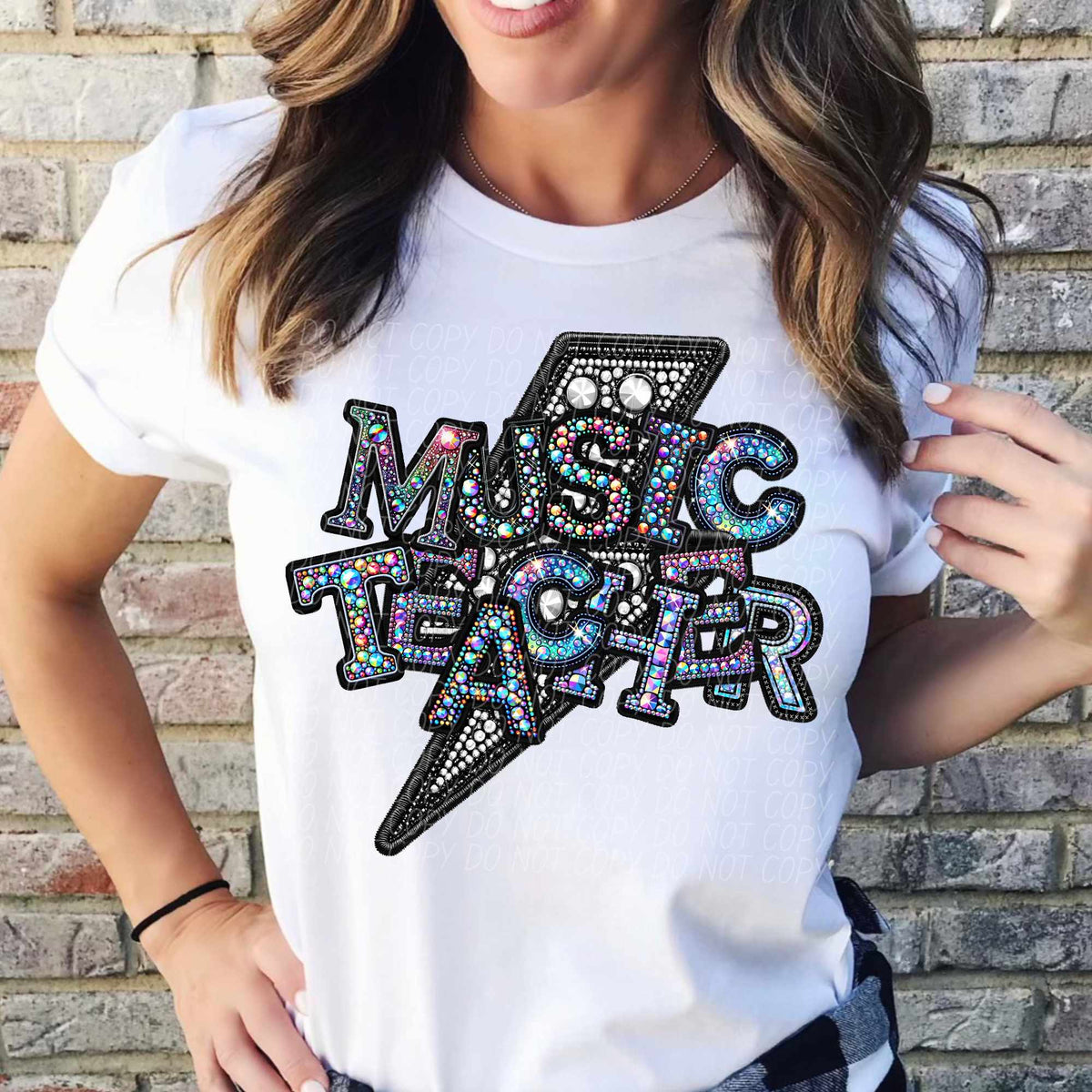 Music teacher rhinestone lightning bolt (CITY) 44045 DTF transfer