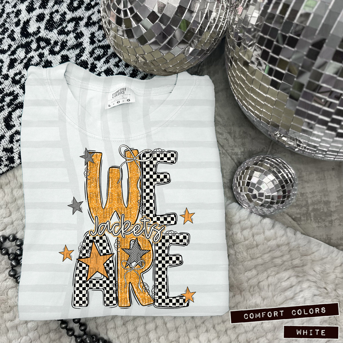 Jackets Gold glitter checkered stars DTF transfer