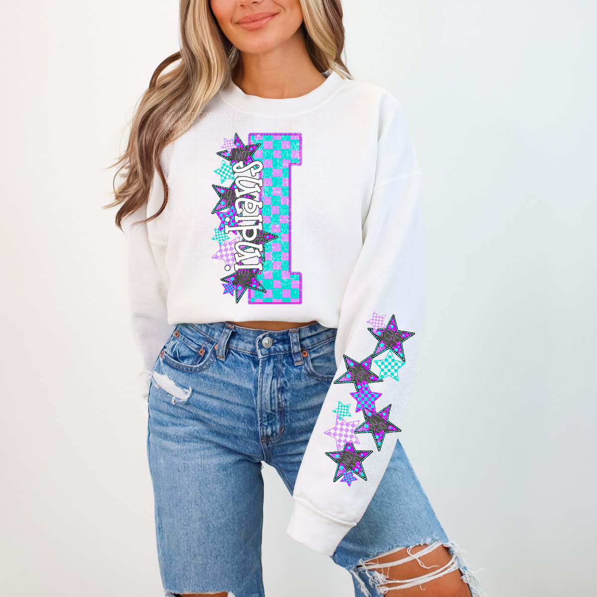 Indians purple and blue checkered caplinger DTF transfer