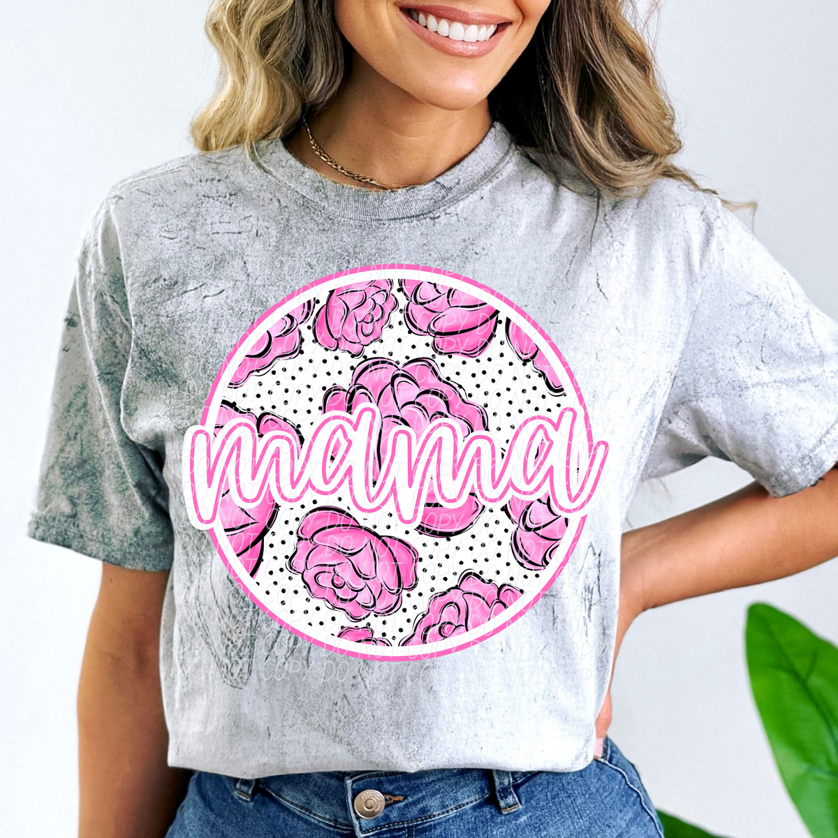 Mama Circle Pink Rose Flower (CITY) DTF transfer