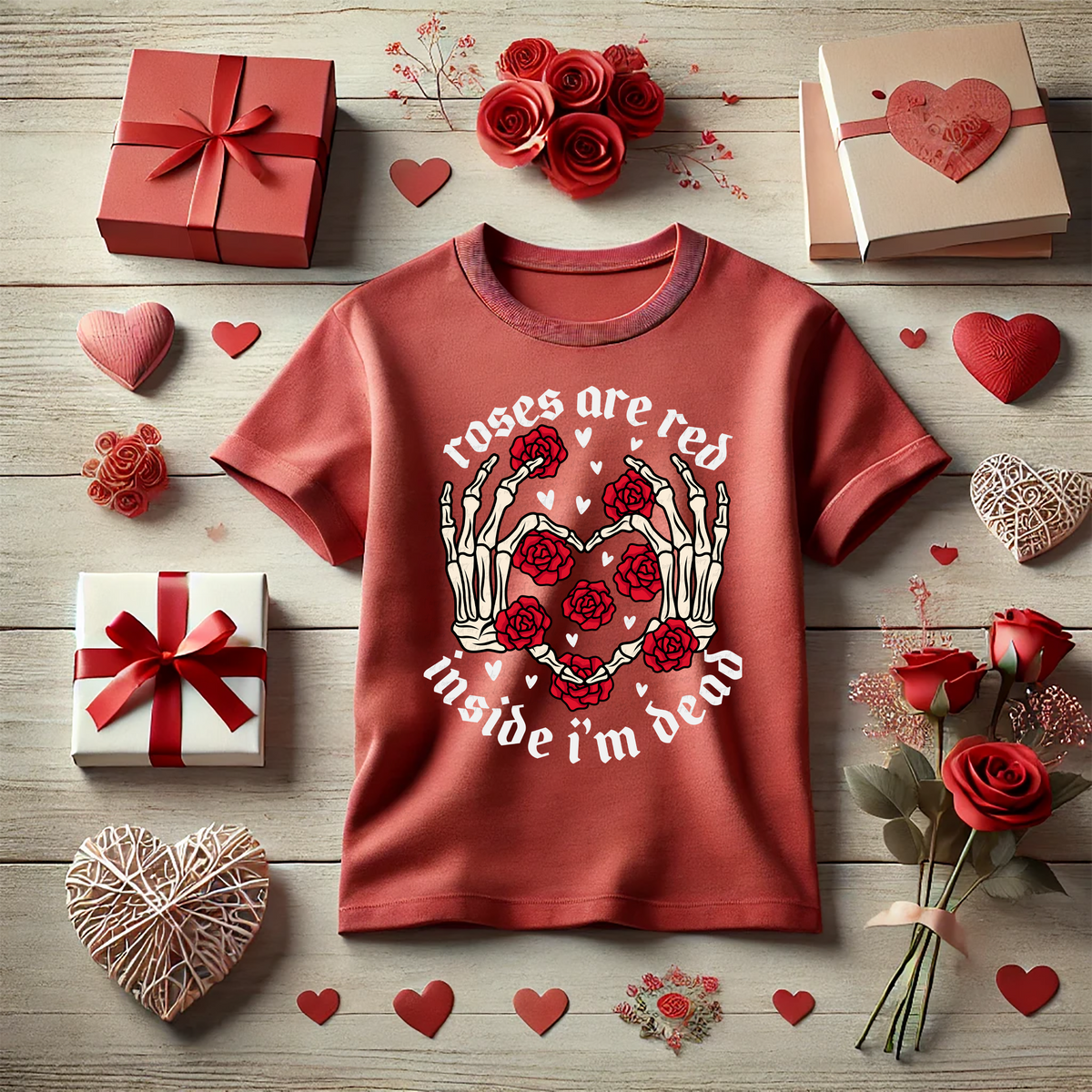 Roses Are Red Inside I'm Dead Red White 81634 DTF Transfer