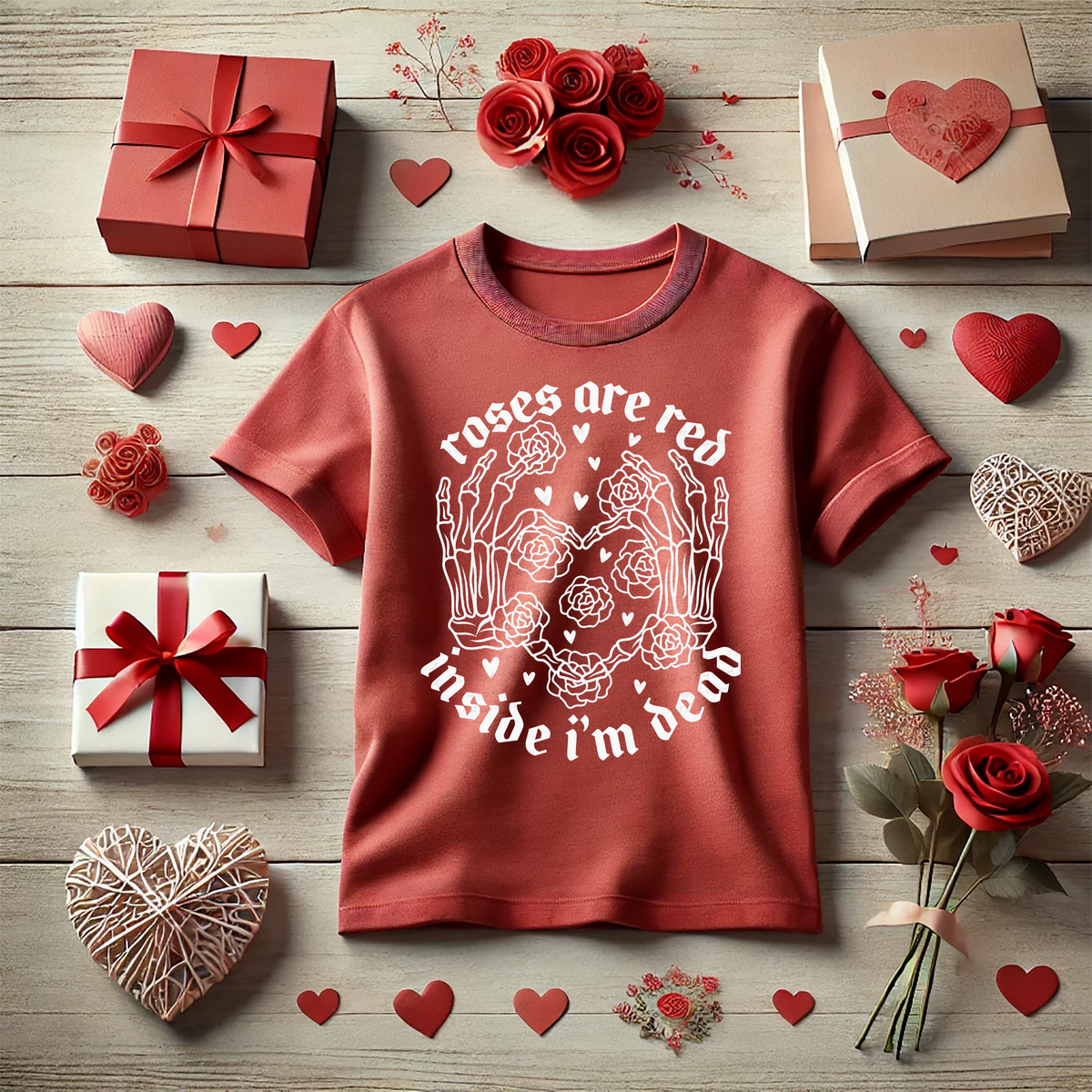 Roses Are Red Inside I'm Dead White 81635 DTF Transfer