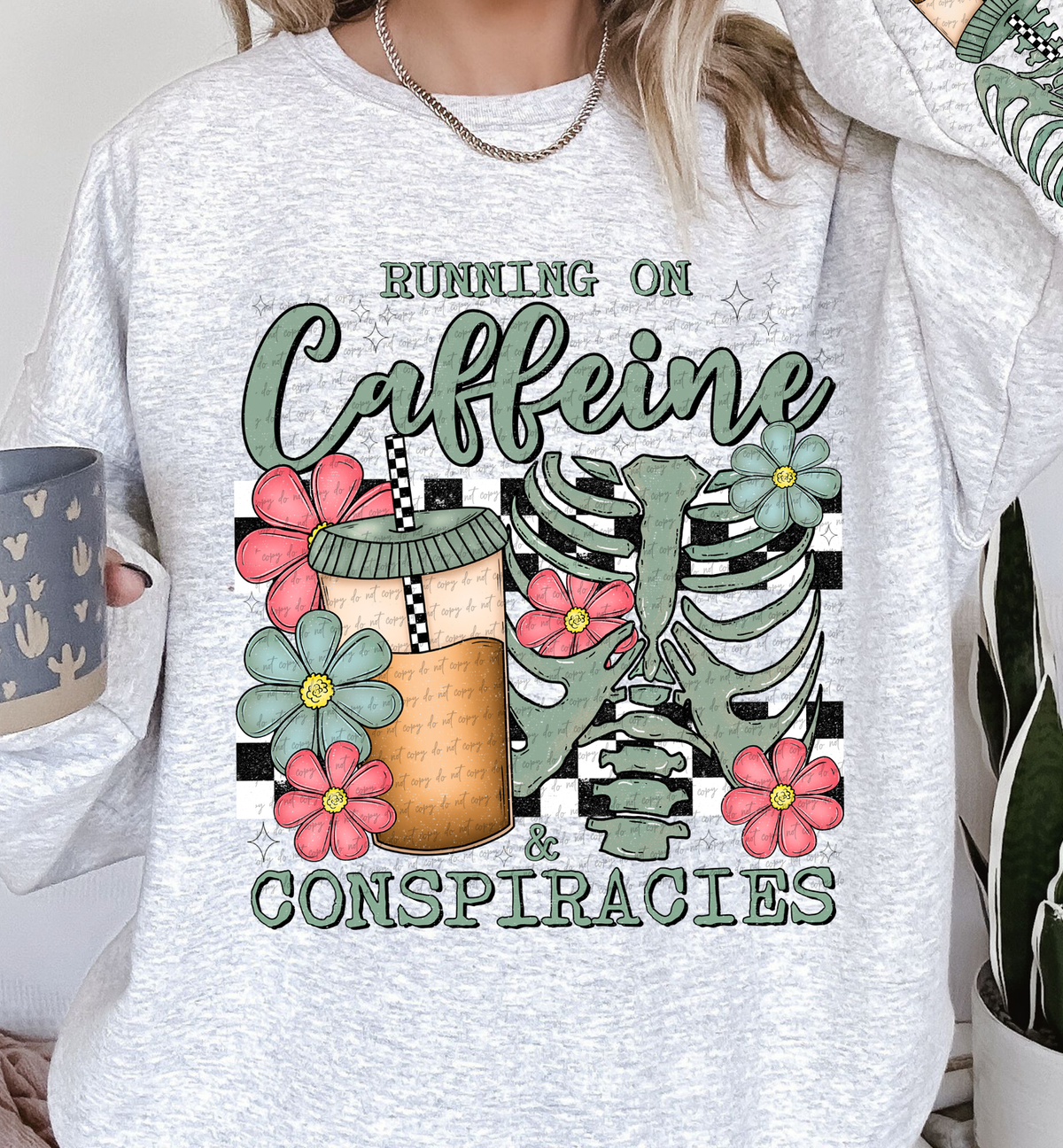Running On Caffeine And Conspiracies (Front Print) 61238 DTF Transfer