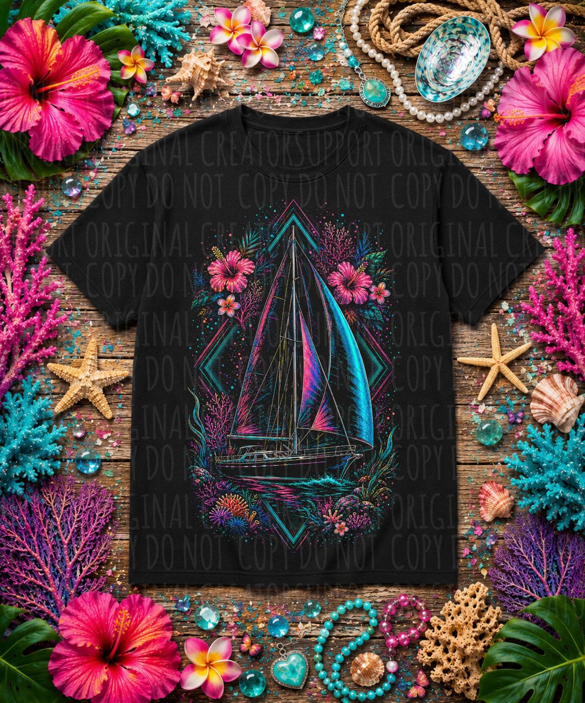 Floral sail boat (Starlight) DTF Transfer