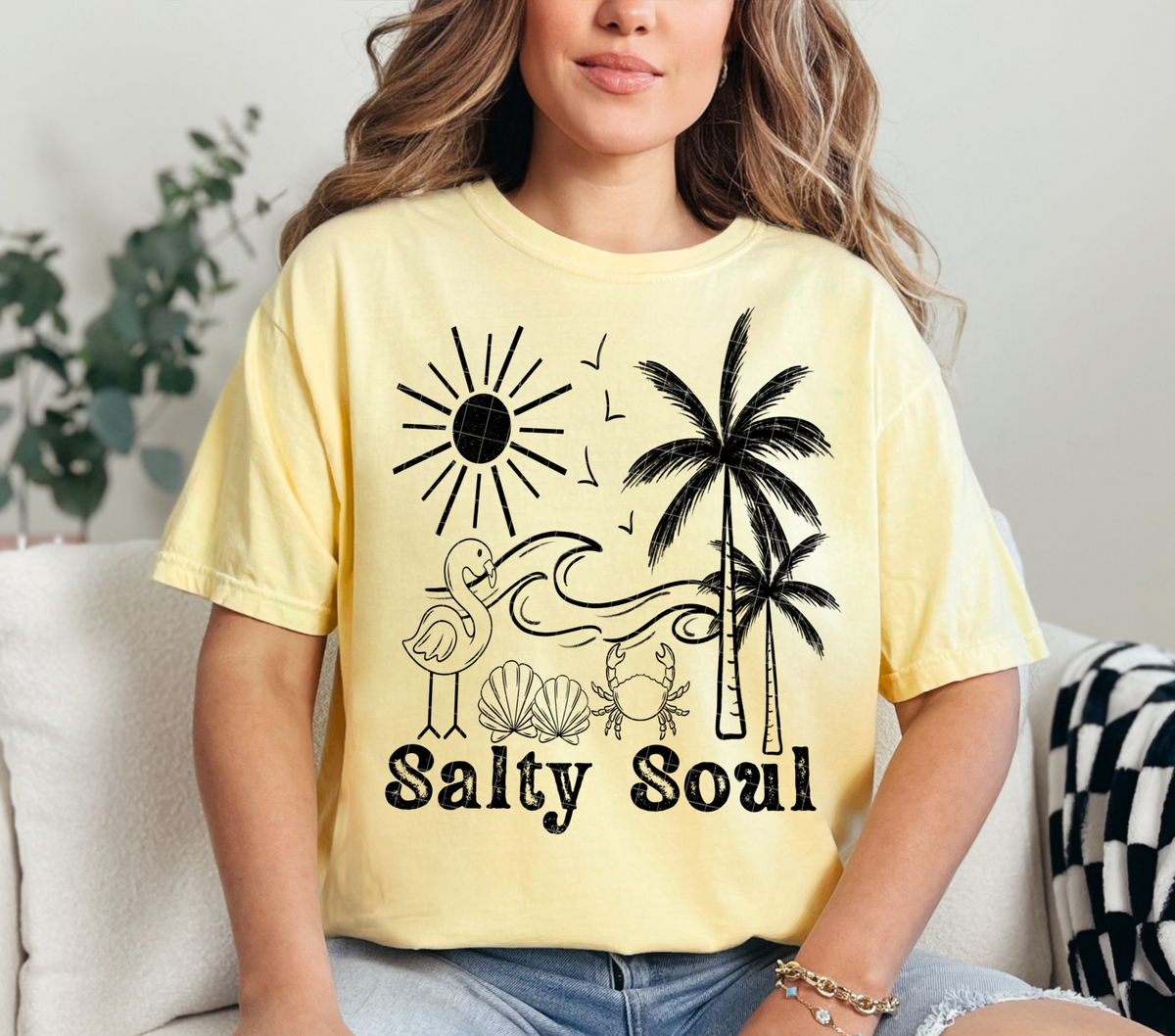 Salty soul waves and palm tree BLACK (40e) DTF Transfer