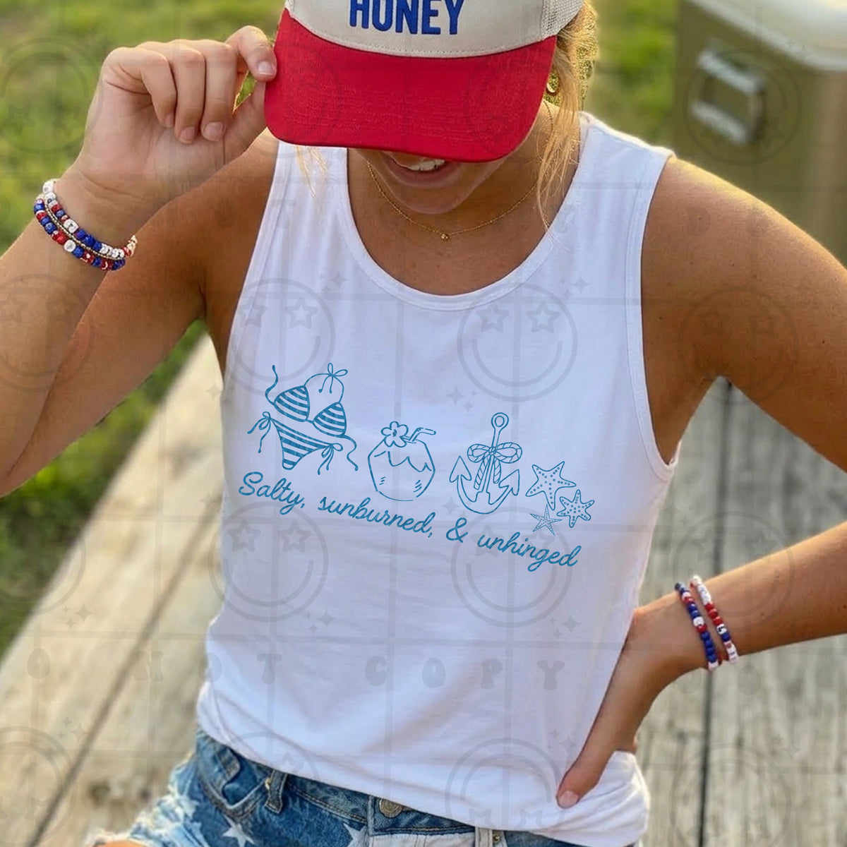 Salty sunburned & unhinged BLUE (HW) DTF Transfer