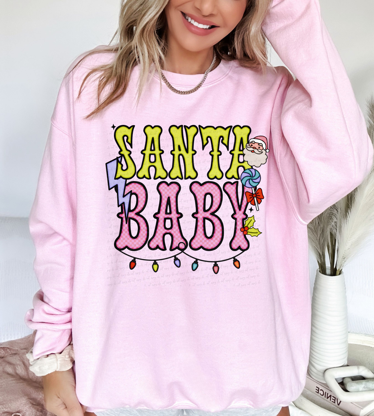 Santa Baby Yellow Pink Christmas Lights 108756 DTF transfer