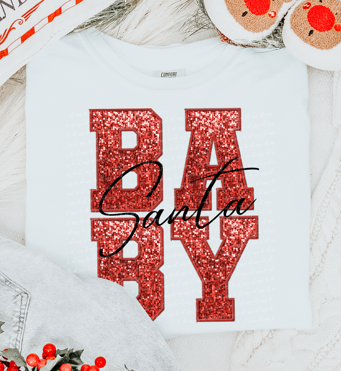 Santa Baby Faux Embroidery Sequins Red Black 111936 DTF transfer