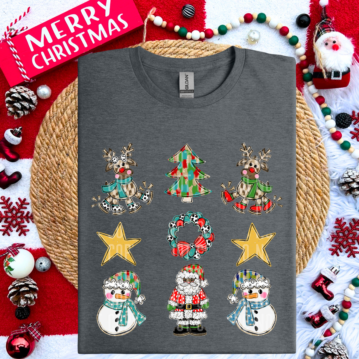 Reindeer Snowman Dark Santa Grid 69205 DTF transfer