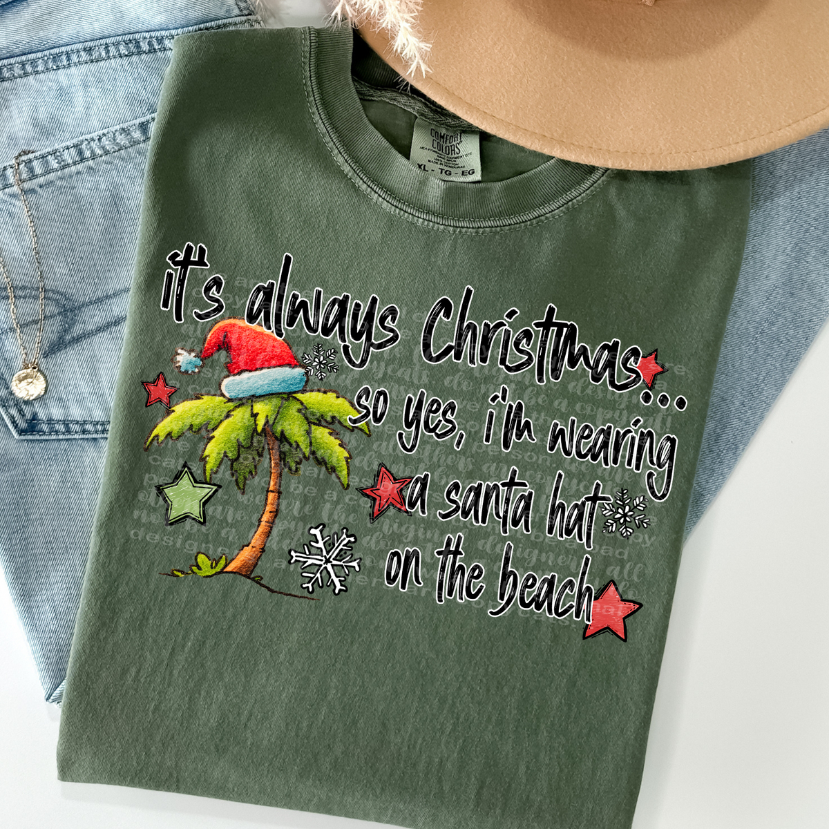 It's always Christmas, so yes, I'm wearing a Santa hat on the beach (TTD) DTF transfer