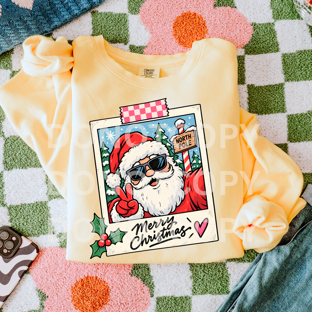 Santa-Peace Sign Hands Light Skin Polaroid -Dark Skin (CSG) DTF Transfer