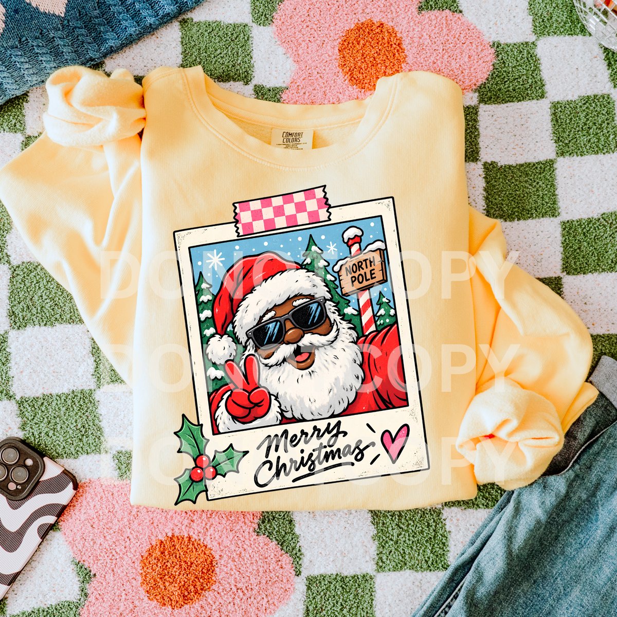 Santa-Peace Sign Hands Dark Skin Polaroid -Dark Skin (CSG) DTF Transfer