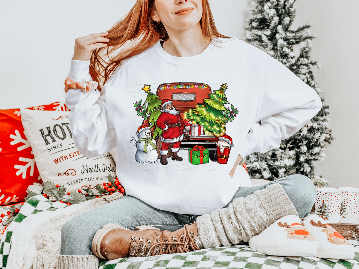 Santa Red Truck Gifts Trees and Snowman 116260 DTF Transfer