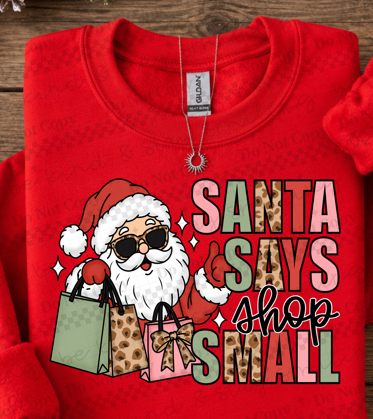Santa says shop small Santa clause with shopping bags (CMLD) DTF Transfer
