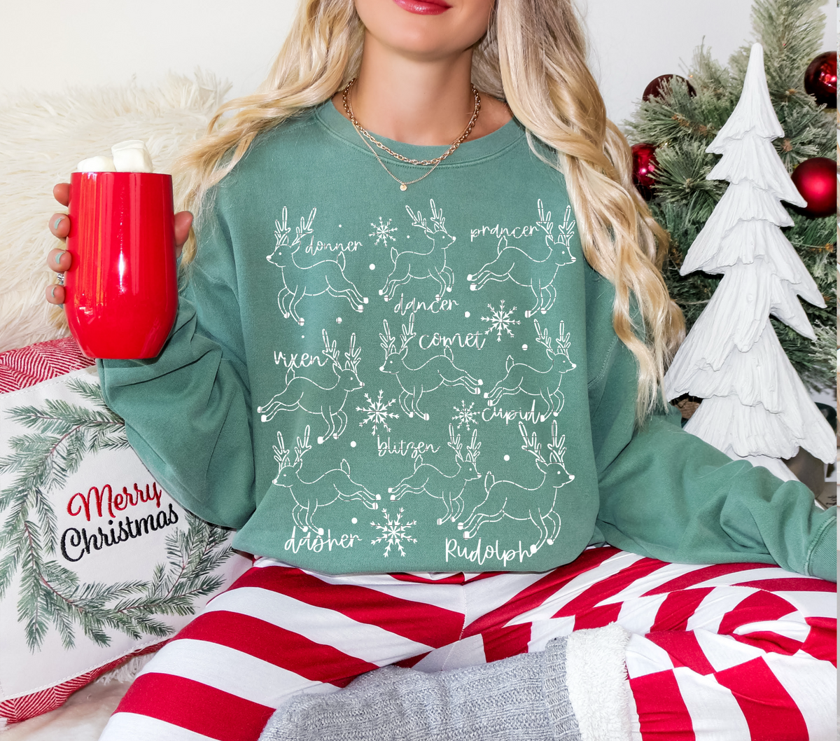 Santa's reindeer collage WHITE (Linda) DTF Transfer