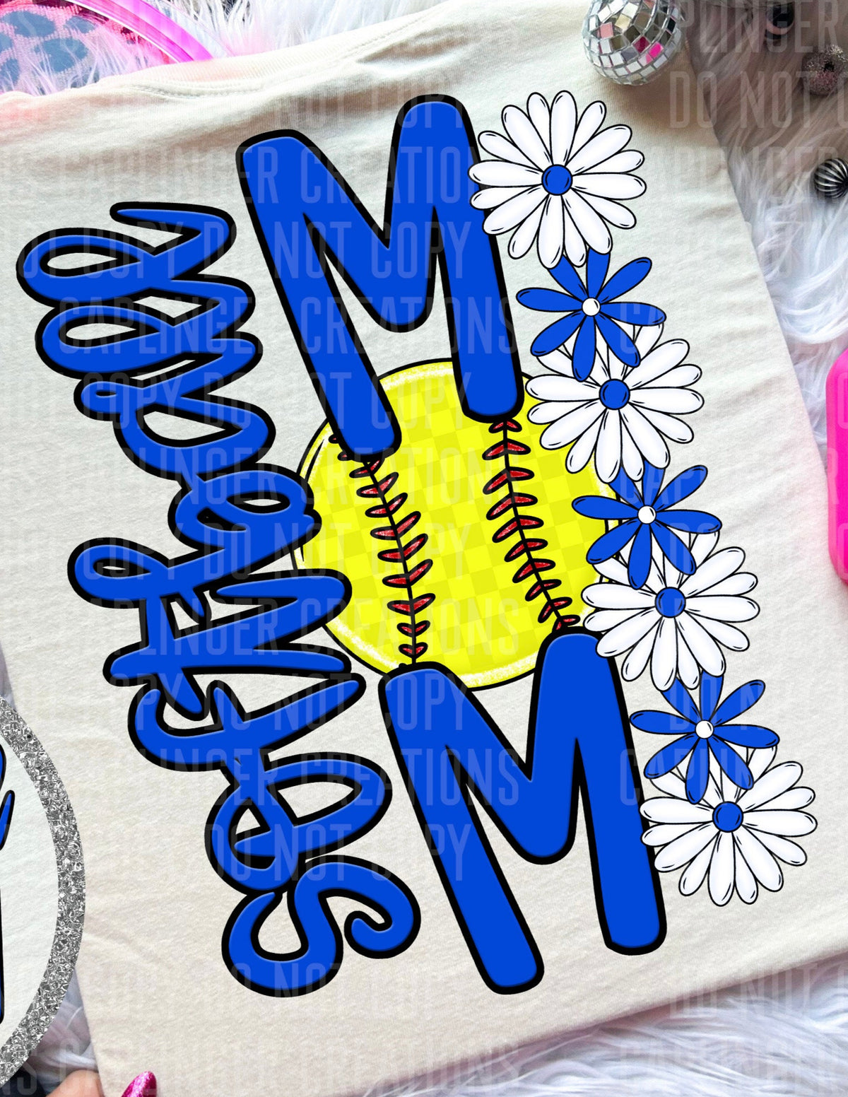 Softball Mom Royal Blue Floral BACK PRINT (Caplinger) DTF transfer
