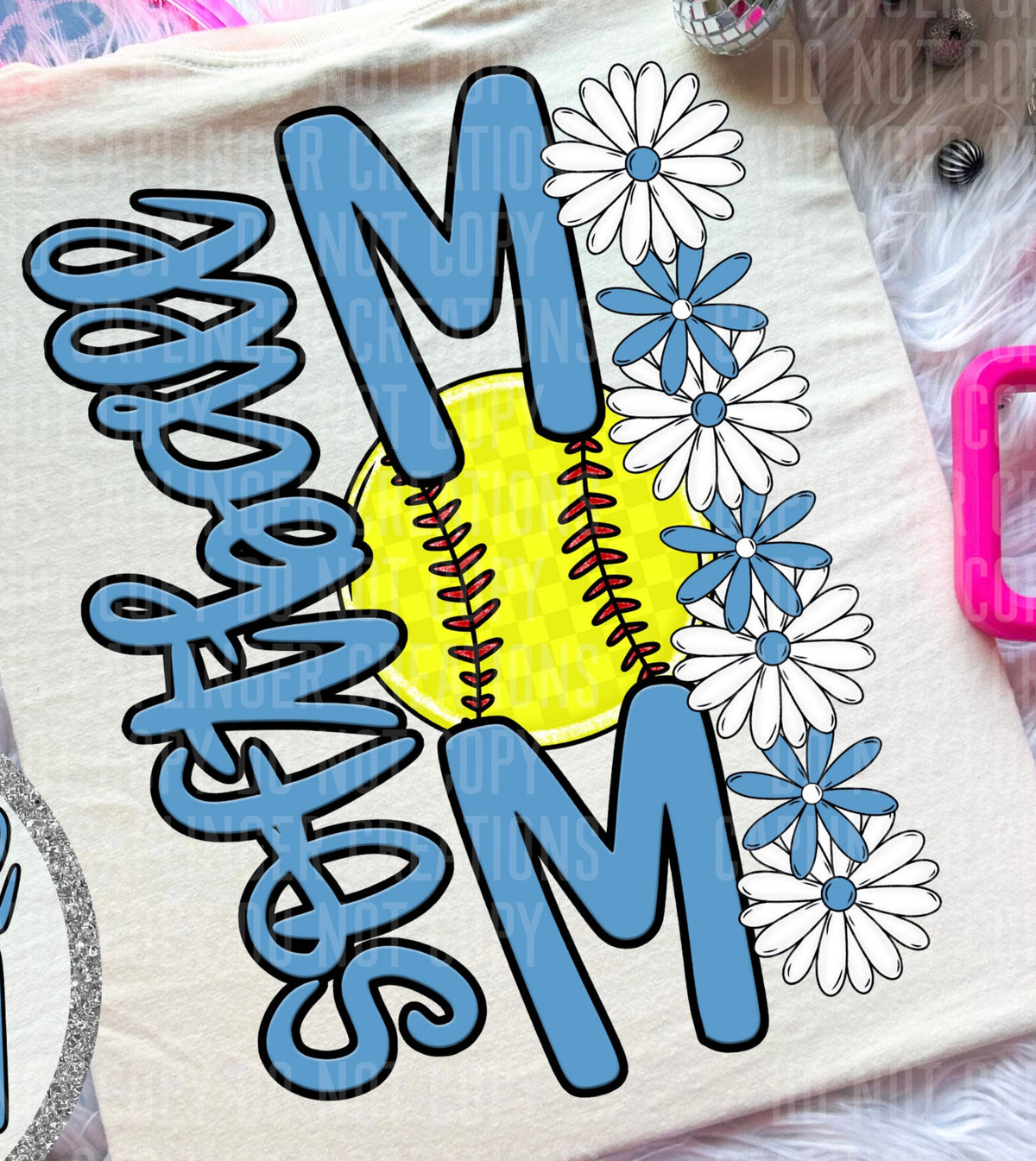 Softball Mom Light Blue Floral BACK PRINT (Caplinger) DTF transfer
