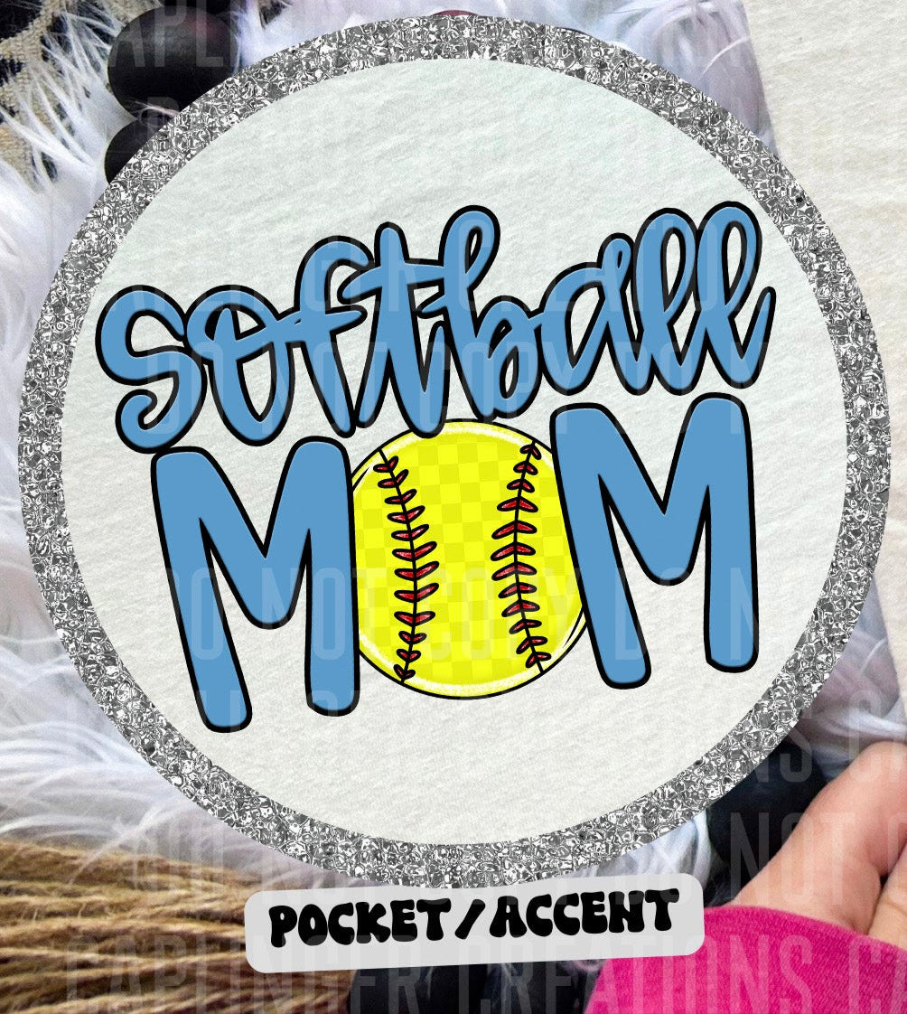 Softball Mom Light Blue POCKET (Caplinger) DTF transfer