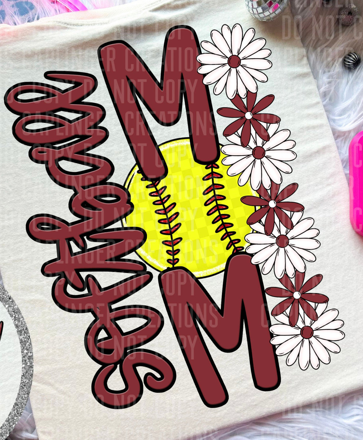 Softball Mom Crimson Floral BACK PRINT (Caplinger) DTF transfer
