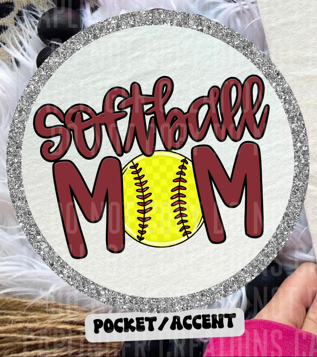 Softball Mom Crimson POCKET (Caplinger) DTF transfer