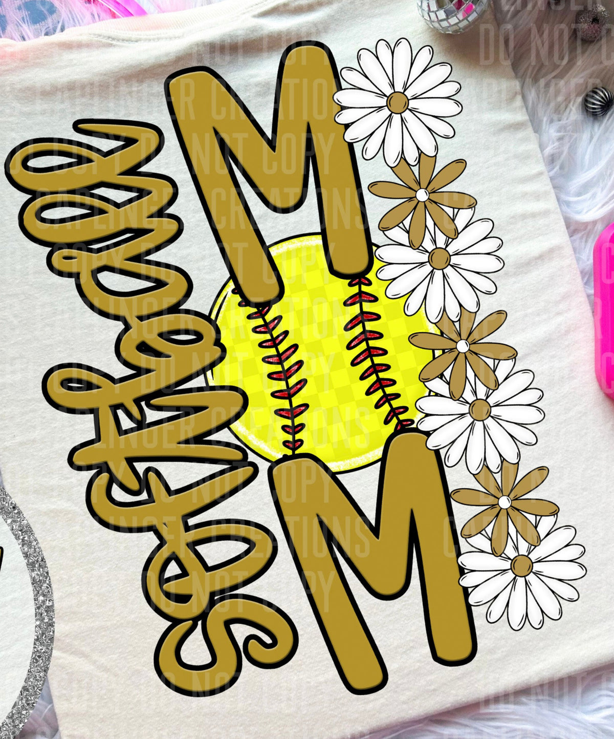 Softball Mom Gold Floral BACK PRINT (Caplinger) DTF transfer