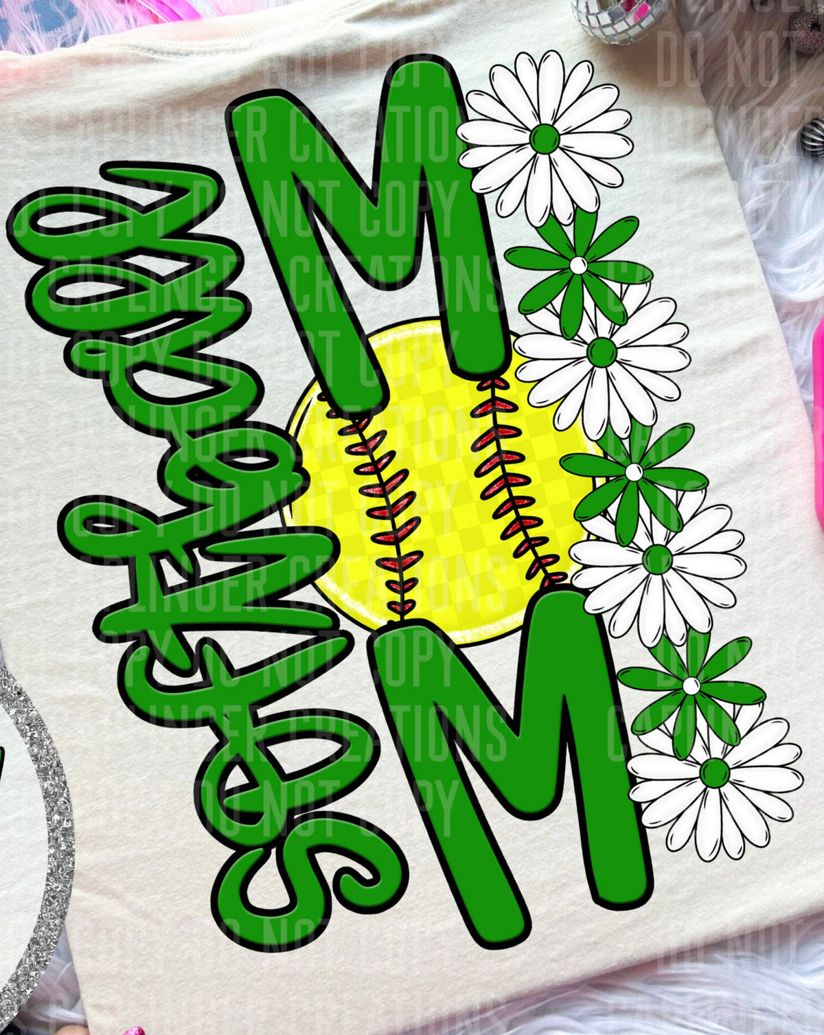 Softball Mom Green Floral BACK PRINT (Caplinger) DTF transfer