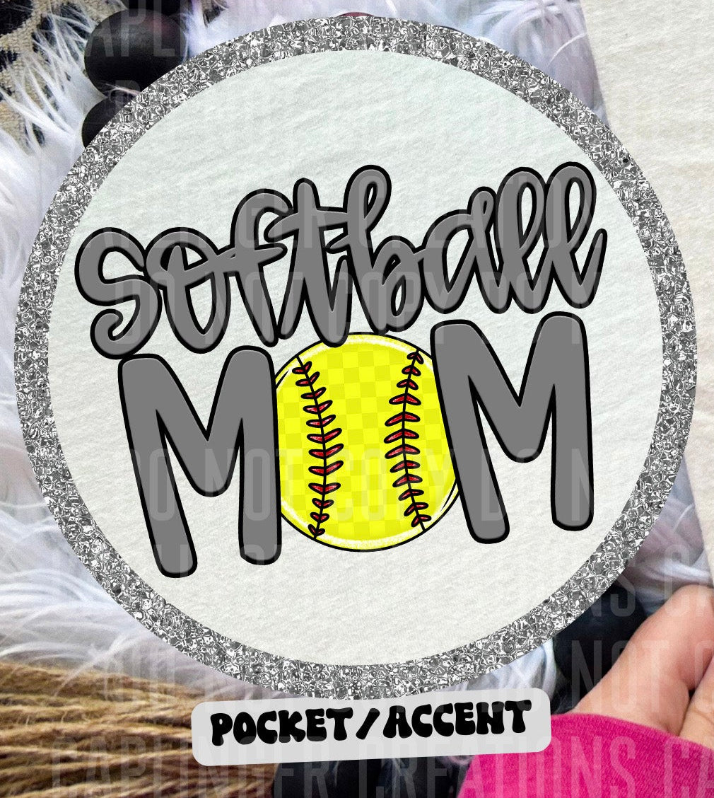 Softball Mom Grey POCKET (Caplinger) DTF transfer