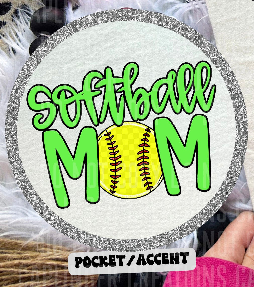 Softball Mom Lime Green POCKET (Caplinger) DTF transfer