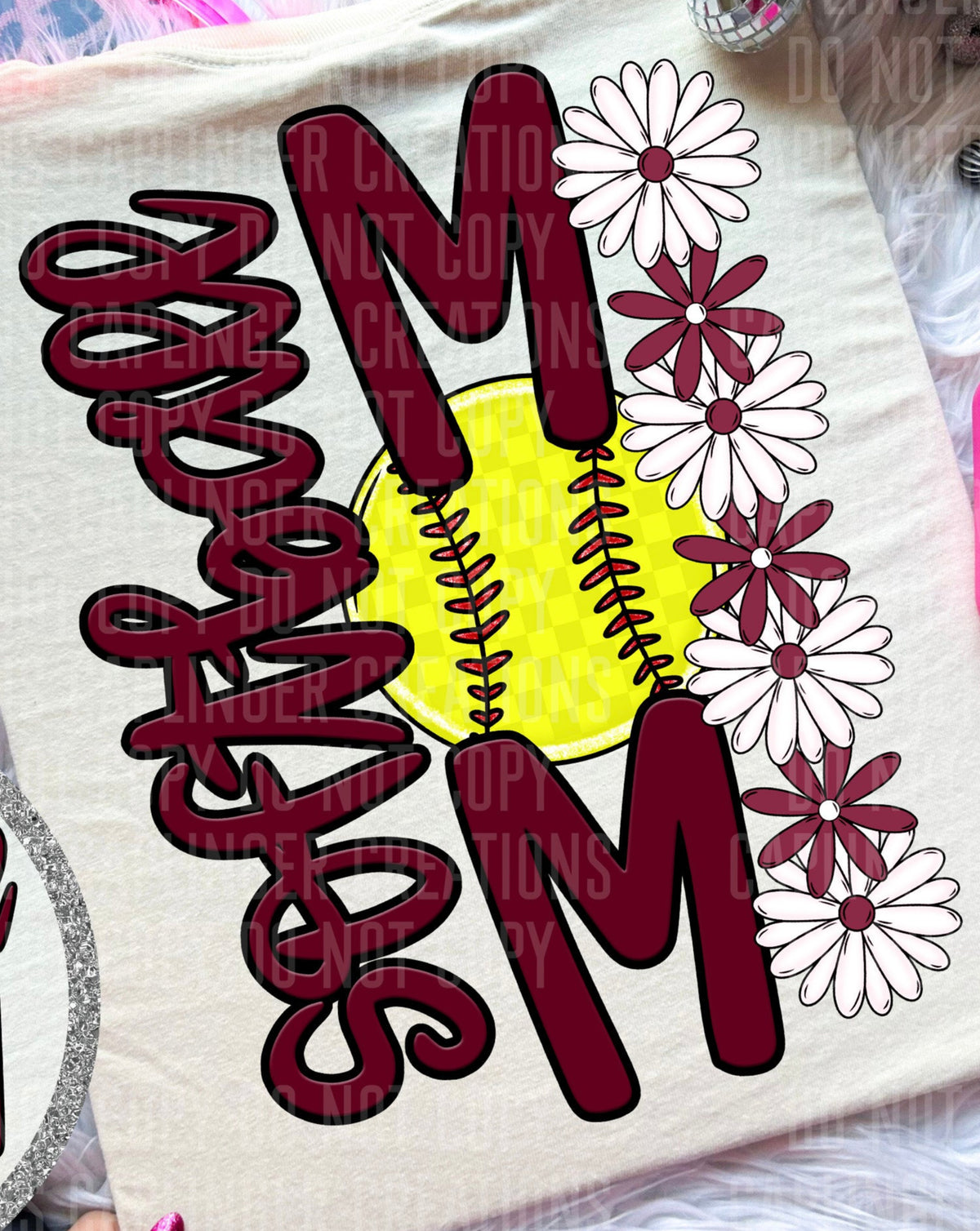 Softball Mom Maroon Floral BACK PRINT (Caplinger) DTF transfer