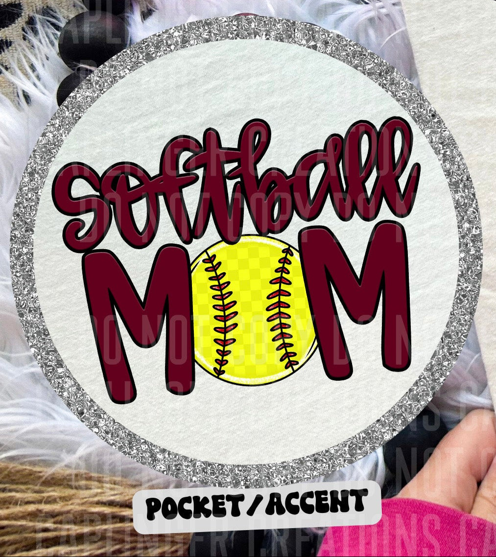 Softball Mom Maroon POCKET (Caplinger) DTF transfer