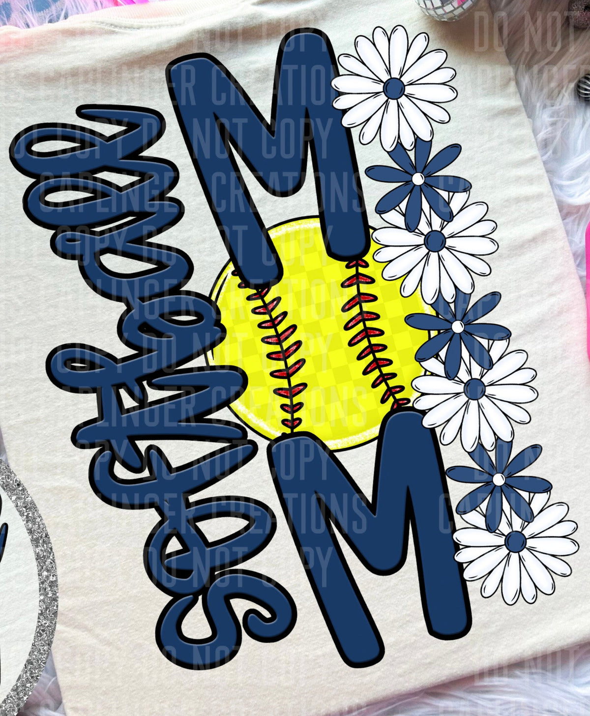 Softball Mom Navy Blue Floral BACK PRINT (Caplinger) DTF transfer